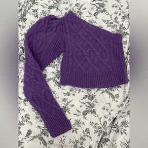 Wandering asymmetric knitted purple wool top